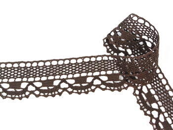 Cotton bobbin lace 75005, width 38 mm, dark brown - 4
