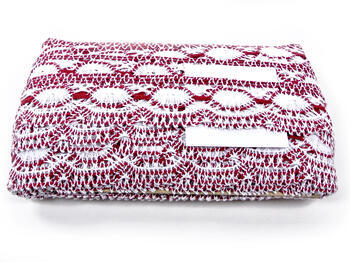 Cotton bobbin lace 75032, width 45 mm, white/cranberry - 4