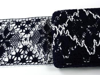 Cotton bobbin lace insert 75034, width 110 mm, dark blue/white - 4