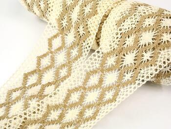 Cotton bobbin lace insert 75036, width 100 mm, ecru/chocolate - 4