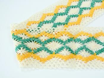 Cotton bobbin lace insert 75036, width 100 mm, ecru/yellow/green - 4