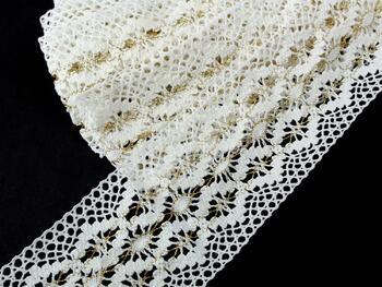 Cotton bobbin lace insert 75036, width 100 mm, white/Lurex gold - 4