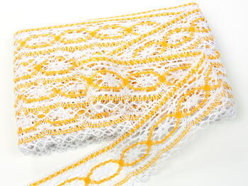 Cotton bobbin lace 75037, width 57 mm, white/dark yellow - 4