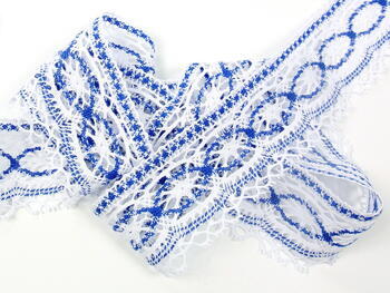 Cotton bobbin lace 75037, width 57 mm, white/royal blue - 4