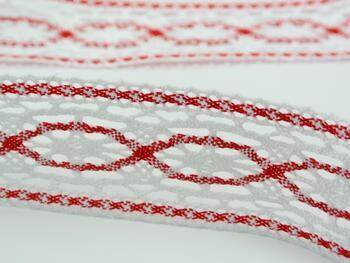 Cotton bobbin lace insert 75038, width 52 mm, white/light red - 4
