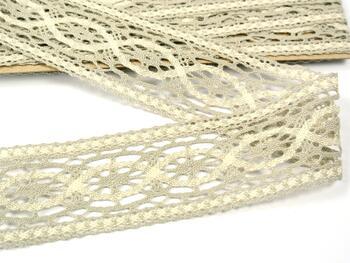 Cotton bobbin lace insert 75038, width 52 mm, light linen gray/ecru - 4