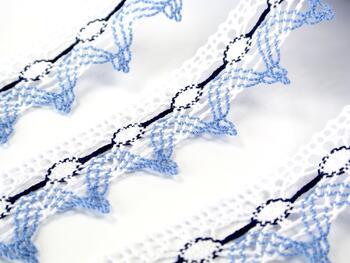 Cotton bobbin lace 75041, width 40 mm, white/sky blue/dark blue - 4