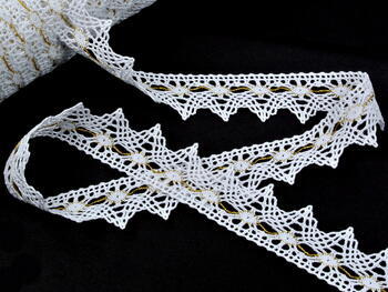 Bobbin lace No. 75041 white/gold | 30 m - 4