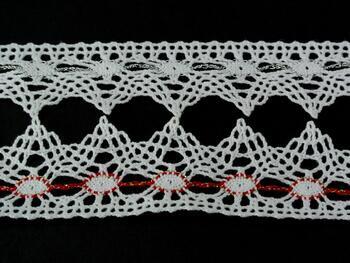 Cotton bobbin lace 75041, width 40 mm, white/light red/Lurex gold - 4