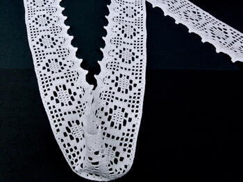 Cotton bobbin lace 75059, width 81 mm, white - 4
