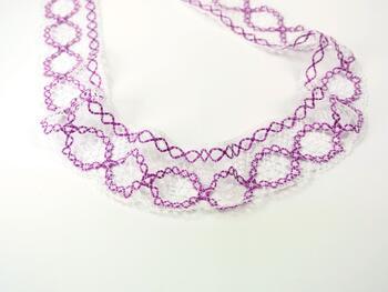 Cotton bobbin lace 75065, width 47 mm, white/violet - 4
