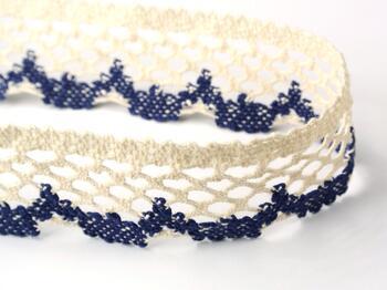 Cotton bobbin lace 75067, width 47 mm, ecru/blue - 4