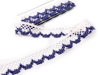 Bobbin lace No. 75067 white/dark blue | 30 m - 4