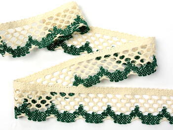 Cotton bobbin lace 75067, width 47 mm, ecru/green - 4