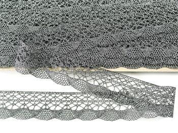 Metalic bobbin lace 75077, width 32 mm, Lurex silver black - 4