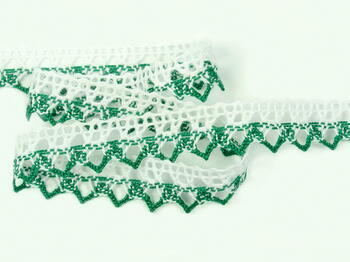 Cotton bobbin lace 75087, width 19 mm, white/light green - 4