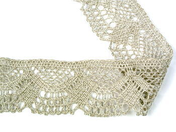 Cotton bobbin lace 75098, width 45 mm, ecru/light linen gray/highlights - 4