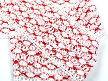 Cotton bobbin lace insert 75117, width 80 mm, white/light red - 4