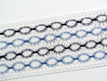 Cotton bobbin lace insert 75117, width 80 mm, white/light blue/dark blue - 4