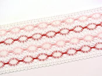 Cotton bobbin lace insert 75117, width 80 mm, white/rose/pink - 4