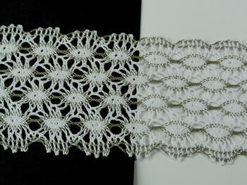 Cotton bobbin lace 75121, width 80 mm, white/dark linen gray - 4