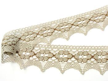 Cotton bobbin lace 75163, width 64 mm, light linen gray/chocolate - 4