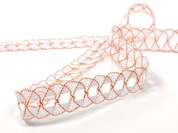 Cotton bobbin lace 75169, width 20 mm, white/rich orange - 4