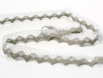 Cotton bobbin lace 75191, width 15 mm, white/dark linen gray - 4