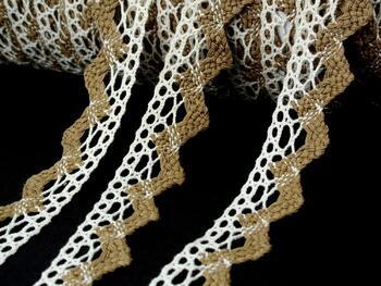Cotton bobbin lace 75220, width 33 mm, ecru/chocolate brown - 4