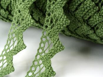 Cotton bobbin lace 75220, width 33 mm, green olive - 4