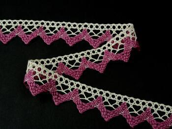 Cotton bobbin lace 75220, width 33 mm, ecru/pink - 4