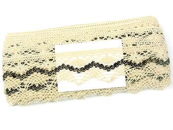 Cotton bobbin lace 75251, width 50 mm, cream/dark brown - 4