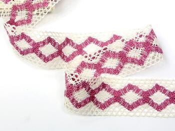 Cotton bobbin lace insert 75264, width 43 mm, ivory/pink - 4