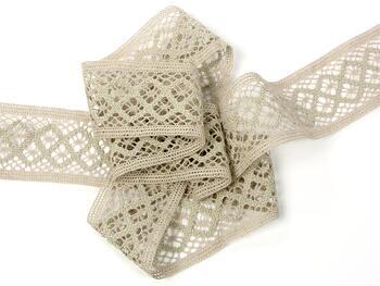 Cotton bobbin lace insert 75283, width 53 mm, light linen gray - 4