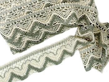 Cotton bobbin lace 75301, width 58 mm, ecru/dark linen gray - 4