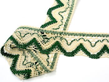 Cotton bobbin lace 75301, width 58 mm, ecru/dark green - 4