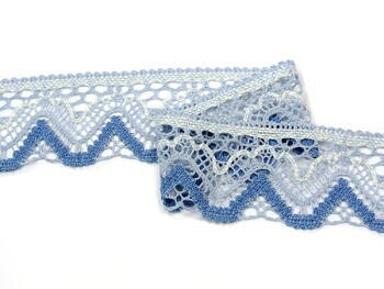 Cotton bobbin lace 75301, width 58 mm, light blue/light cream/sky blue - 4