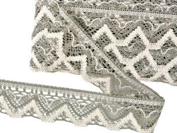Cotton bobbin lace 75301, width 58 mm, dark linen gray/ecru - 4