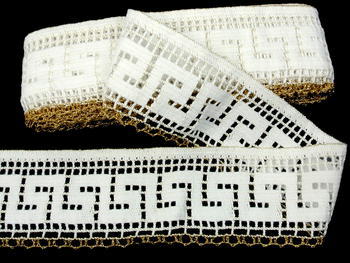 Bobbin lace No. 75303 white/metalic yarn gold | 30 m - 4