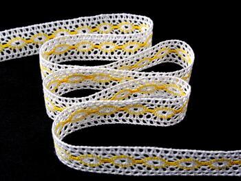 Cotton bobbin lace insert 75305, width 18 mm, white/yellow - 4