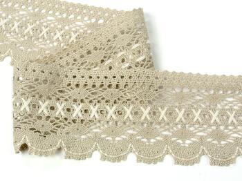 Cotton bobbin lace 75335, width 75 mm, light linen gray/light cream - 4