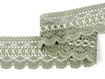 Cotton bobbin lace 75335, width 75 mm, dark linen gray/light cream - 4