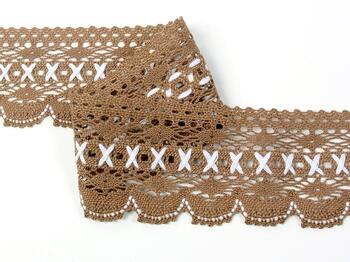 Cotton bobbin lace 75335, width 75 mm, dark beige/white - 4