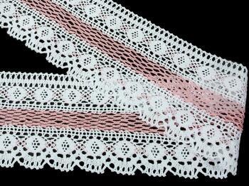 Cotton bobbin lace 75349, width 110 mm, white/pink - 4
