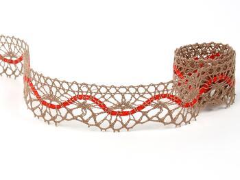 Cotton bobbin lace 75416, width 27 mm, dark beige/red - 4