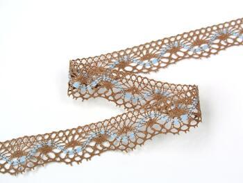 Cotton bobbin lace 75416, width 27 mm, dark beige/light blue - 4