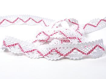 Cotton bobbin lace 75423, width 26 mm, white/fuchsia - 4