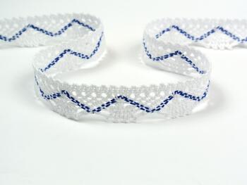 Cotton bobbin lace 75423, width 26 mm, white/royal blue - 4