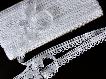 Cotton bobbin lace 75445, width 18 mm, white/white ribbon - 4
