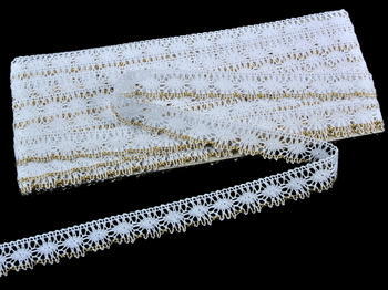 Bobbin lace No. 81050 white/gold | 30 m - 4